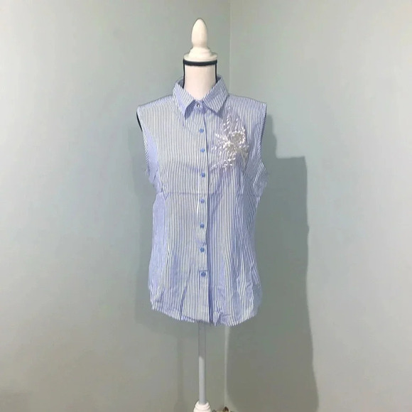 PREMIUM EMBROIDERY BEADED
DETAIL STRIPED PRINT BLOUSE - Picture 3 of 6